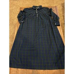 Vintage L.L. BEAN Women’s Large Petite Blue Plaid Cotton Flannel Long Nightgown